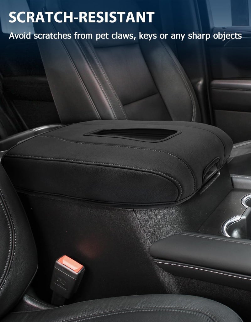 Eaglecover Center Console Armrest Cover for Chevy Silverado 1500 Accessories & GMC Sierra 2019-2026, Yukon & Tahoe & Suburban 2021-2026, Bucket Seat, Comfort Arm Rest Cushion Pad, Black-Gray Stitch - Image 4